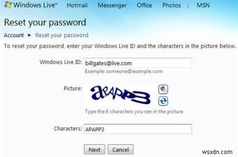 忘れた Windows Live ID パスワードをリセットする方法