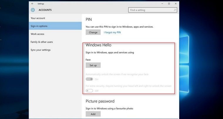 Windows 10 Hello 顔認識の設定方法