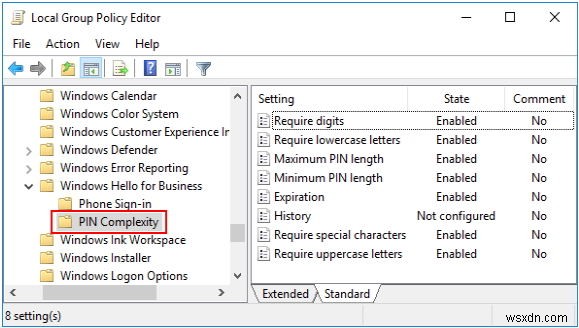 PIN の複雑性グループ ポリシーを有効にして複雑な Windows 10 PIN を作成する方法