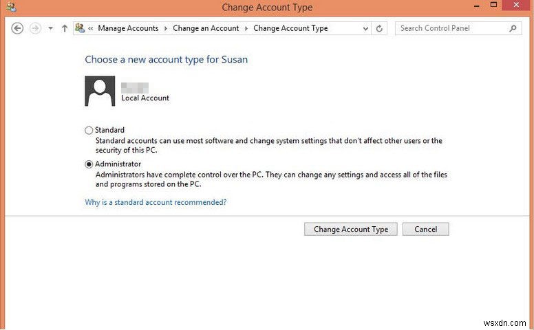 Windows 8.1 および 8 でユーザー アカウントの種類を変更する方法