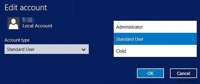 Windows 8.1 および 8 でユーザー アカウントの種類を変更する方法