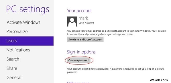 Windows 8 を保護するためのパスワードの作成方法
