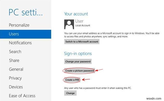 Windows 8 を保護するためのパスワードの作成方法
