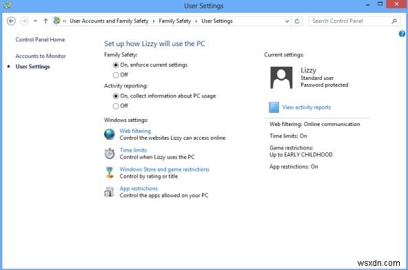 Windows 8 でペアレンタル コントロールを有効にする方法