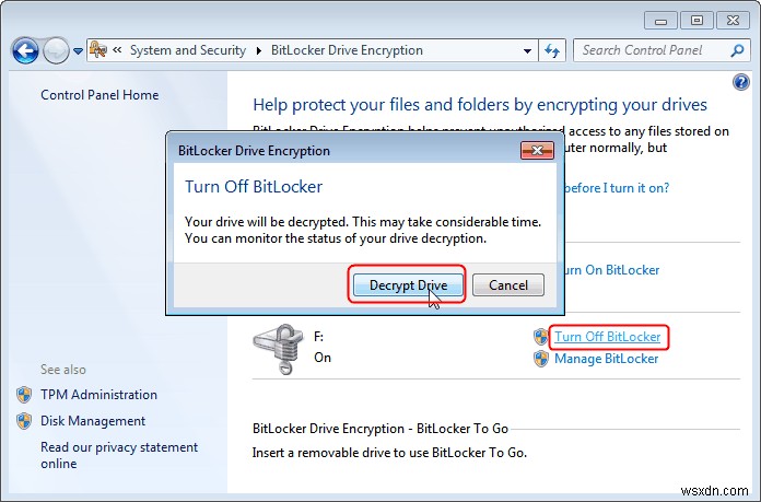 Windows 7 で BitLocker ドライブ暗号化を削除する方法