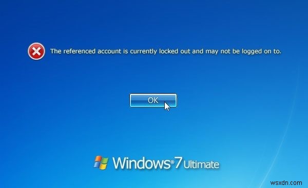 Windows 7 のログイン エラー メッセージ「参照されたアカウントは現在ロックされています」を修正する方法