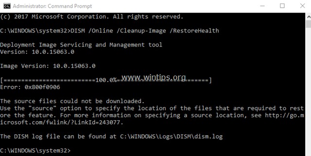 修正方法:DISM ソース ファイルをダウンロードできませんでした。エラー 0x800f0906 (Windows 10/8.1)。