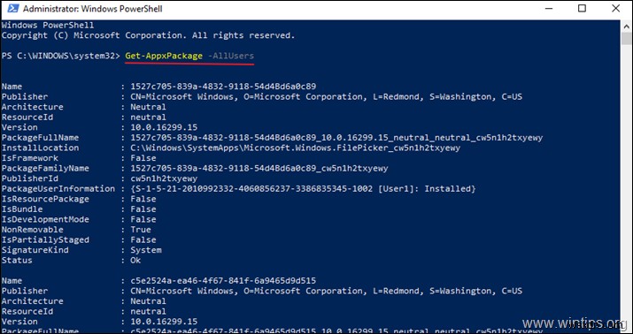 Windows 10、8.1、8 にインストールされているすべてのアプリとパッケージを PowerShell から表示する方法。