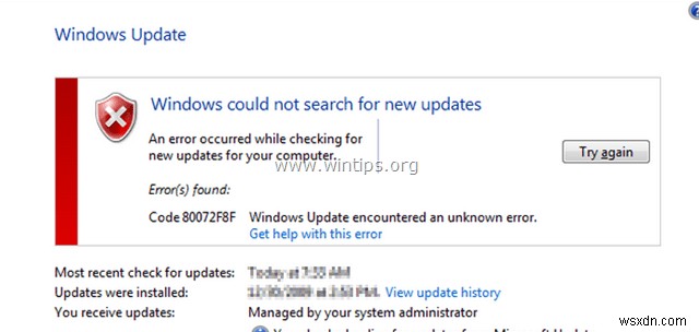 Windows Update 0x80244022 または 0x80072ee2 エラーを修正します。