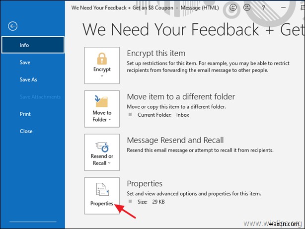 メール メッセージでメッセージ ソースを表示する方法。