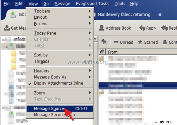 メール メッセージでメッセージ ソースを表示する方法。