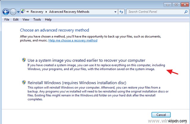 Windows 10、8、または 7 OS でシステム イメージ バックアップを復元する方法。