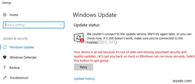 FIX:Windows 10 デバイスが危険にさらされています – Windows を更新できません (解決済み)。