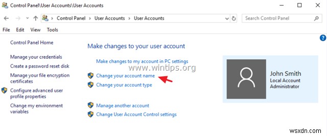 Windows 10/8/7 でユーザー アカウントの名前を変更する方法