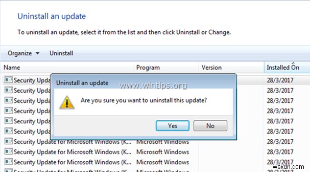 Windows 10/8/7 OS でアップデートをアンインストールする方法