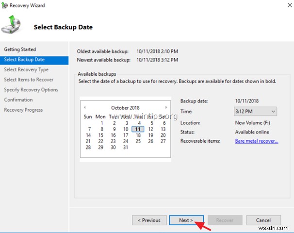 Server 2016/2012/2012R2 で Windows Server バックアップからファイルを復元する方法。