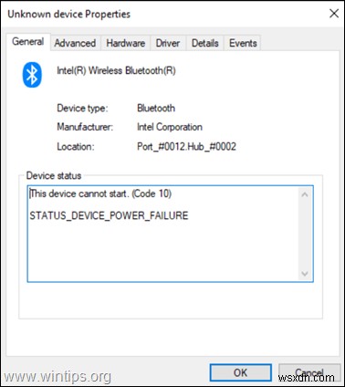 修正:インテル ワイヤレス Bluetooth がコード 10 を開始できない – ステータス デバイスの電源障害。