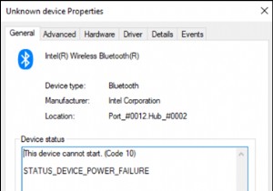 修正:インテル ワイヤレス Bluetooth がコード 10 を開始できない – ステータス デバイスの電源障害。