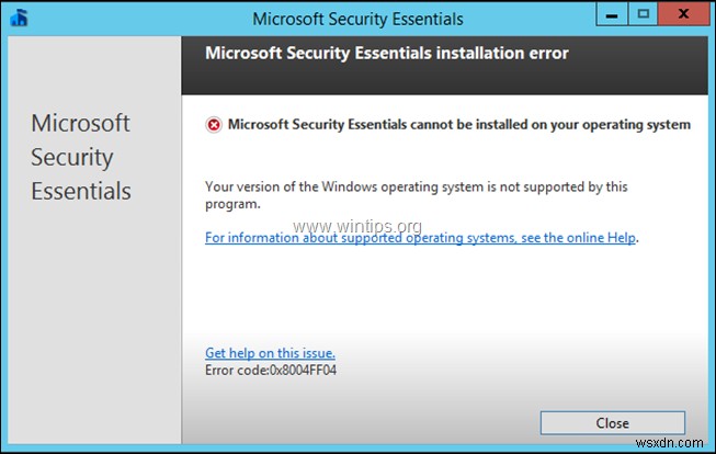 Server 2012/2012R2 から Microsoft Security Essentials をアンインストールする方法 (FIX エラー 0x8004FF04)。