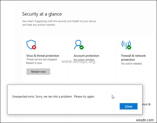 修正:Windows Defender Threat Service が停止しました。今すぐ再起動する (解決済み)