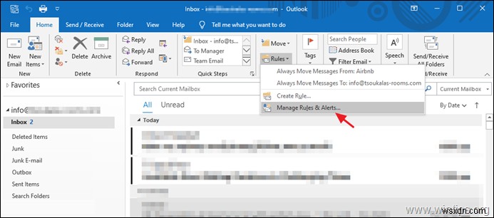 Outlook 2016/2019 で IMAP アカウントの送信済みメールを保存する場所を変更する方法。