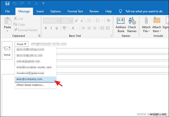 Outlook でメール エイリアスから送信する方法