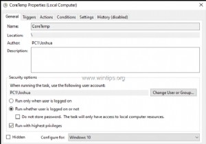修正:Windows 10 で、スケジュールされたタスクがどのユーザーのログオンでも開始されないか、バックグラウンドで実行されます。 (解決済み) 