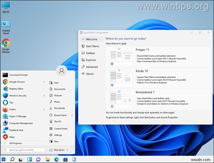 Windows 11 でクラシック Windows 10 スタート メニューを取得する方法。
