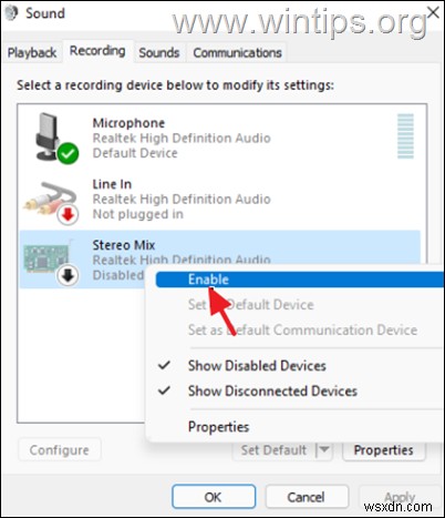 Windows 11/10 で録音デバイスとして表示されない場合にステレオ ミックスを有効にする方法。