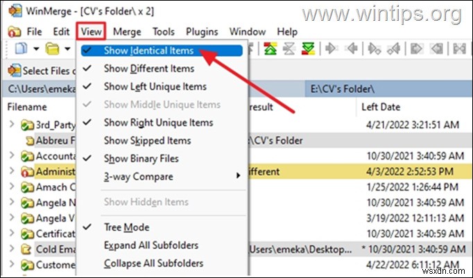 Windows 10 でフォルダーとファイルを比較する方法。 