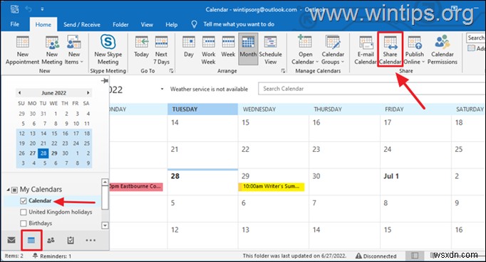 デスクトップまたは Web で Outlook の予定表を共有する方法