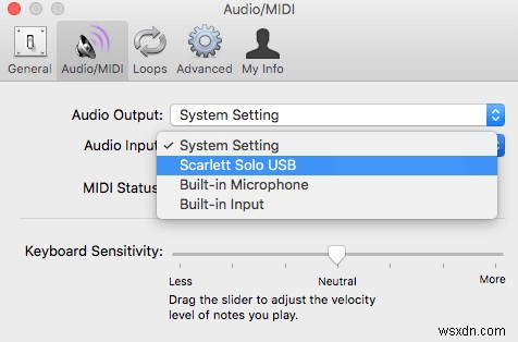 Mac OS X でオーディオ インターフェイスを介して楽器を録音する方法