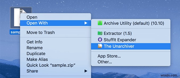 Mac で Zip、RAR、TAR、および BIN ファイルを開く