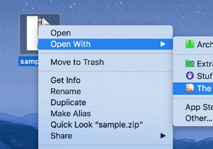 Mac で Zip、RAR、TAR、および BIN ファイルを開く