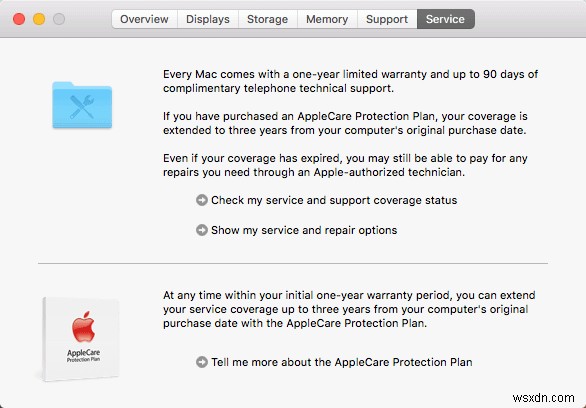 Mac の AppleCare サポートと保証のステータスを確認する方法