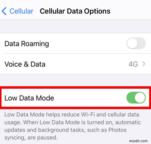 iPhone で低データ モードを有効または無効にする方法