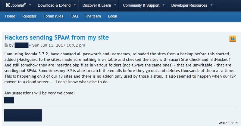 Joomla Web サイトのハッキングとスパム メールの送信。直し方？ 