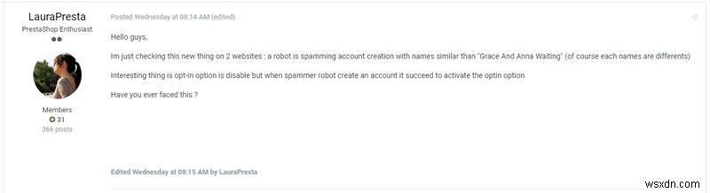 PrestaShop がスパム エクスプロイトに巻き込まれる:偽のアカウントの作成、コメント、コンテンツの盗用 - 修正済み
