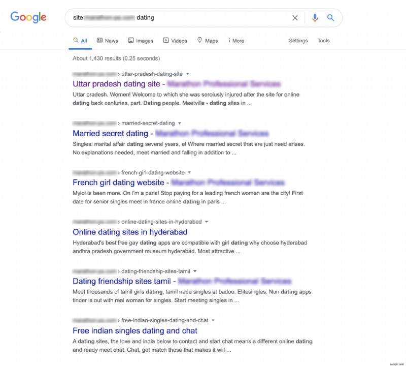 Google 検索および SERP 結果スパムからの偽の成人向け出会い系サイトのリダイレクト – WordPress、Magento、Joomla