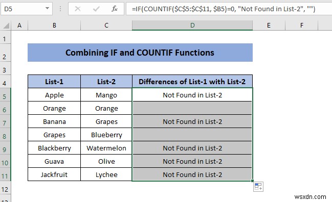 Excel で違いを見つけるために 2 つの列を比較する方法