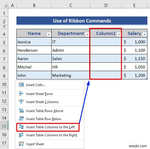 Excel テーブルから行と列を挿入または削除する方法