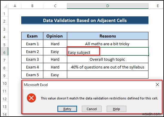 Excel の別のセルに基づくデータ検証 (4 つの例)