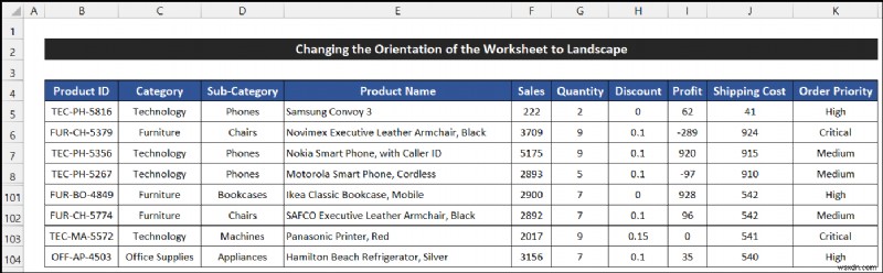 Excel でワークシートの向きを横向きに変更する方法