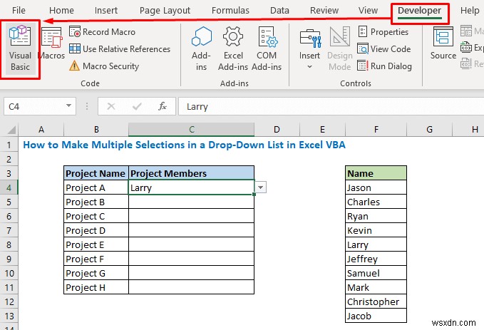複数依存ドロップダウン リスト Excel VBA (3 つの方法)