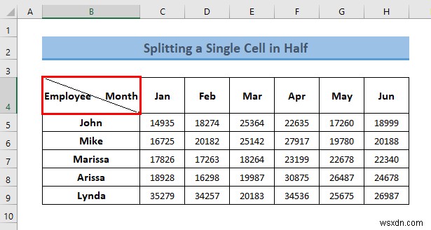 Excel で 1 つのセルを半分に分割する方法