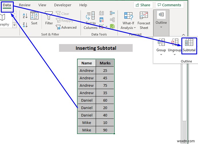 Excel に小計を挿入する方法