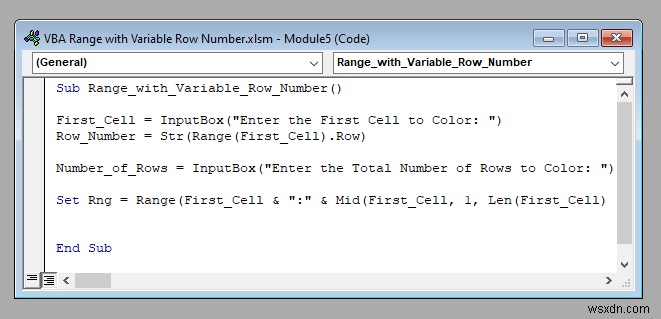 Excel で可変行番号を使用する VBA 範囲 (4 つの例)