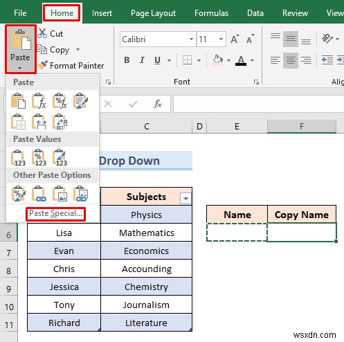 表から Excel ドロップダウン リストを作成する (5 つの例)