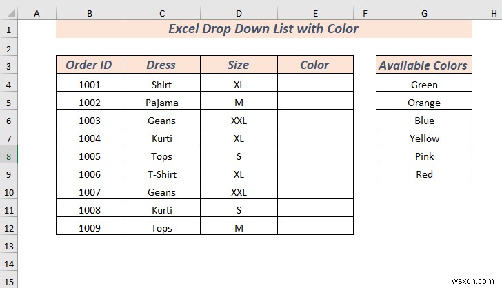 色付きの Excel ドロップダウン リストを作成する方法 (2 つの方法)