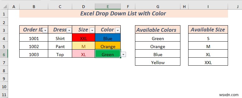 色付きの Excel ドロップダウン リストを作成する方法 (2 つの方法)